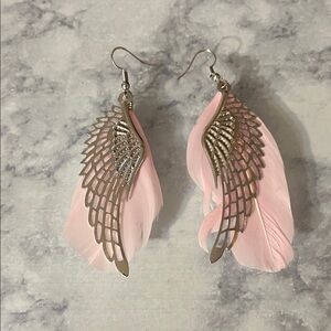 Elegant Pink Feather Wing Earrings